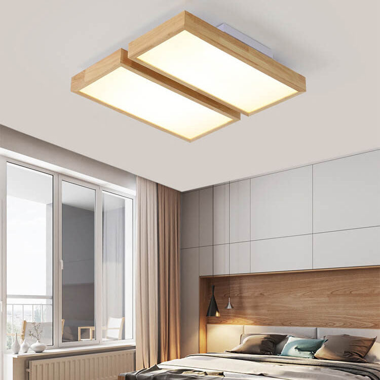 Nordic Japanese Log Wood LED Ceiling Light - Rectangular Flush Mount