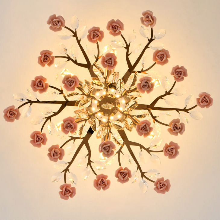 Modern Luxury Rose Iron Ceramic Crystal Chandelier 6/7/8 Light
