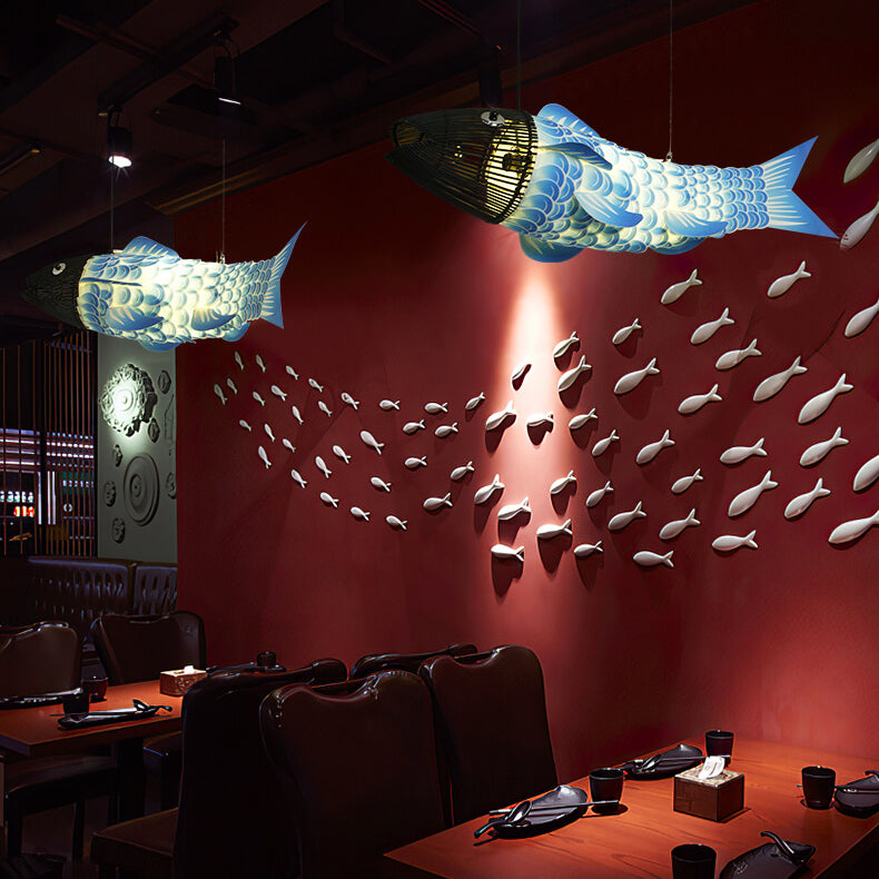 Traditional Chinese Koi Fish Chandelier - Iron PVC Fabric 2/4 Light Dining Room Decor