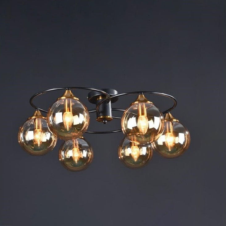 Mid-Century Iron Frame Magic Bean Glass Shade Semi-Flush Mount Ceiling Light 4/6-Light for Living Room