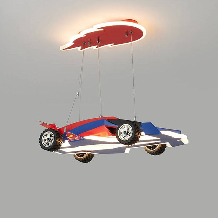Modern Children's Racing Iron Acrylic LED Pendant Light - Kids Room Decor, Racing Car Pendant, Energy-Efficient Lighting, Adjustable Height, Playroom Illumination, Unique Ceiling Fixture, Creative Bedroom Lighting, Fun Kids Hanging Light, Colorful Nursery