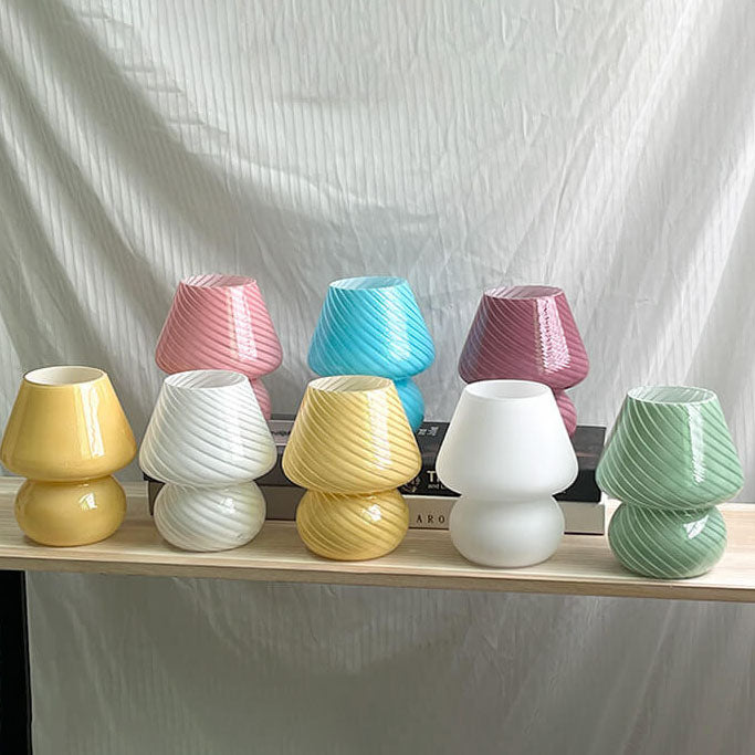 Modern Minimalist Striped Mushroom Glass 1-Light Table Lamp, Contemporary Home Decor Lamp, Stylish Nightstand Lighting, Unique Accent Light, Vintage Inspired Room Design, Eco-Friendly Design, Adjustable Brightness Table Light, Chic Office or Bedroom Illum