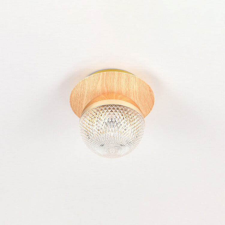 Traditional Japanese Glass Iron Woodgrain Semi-Flush Mount Ceiling Light