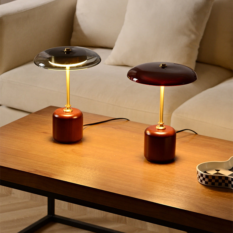 Contemporary Retro Brass Glass LED Round Cylinder Table Lamp for Bedside