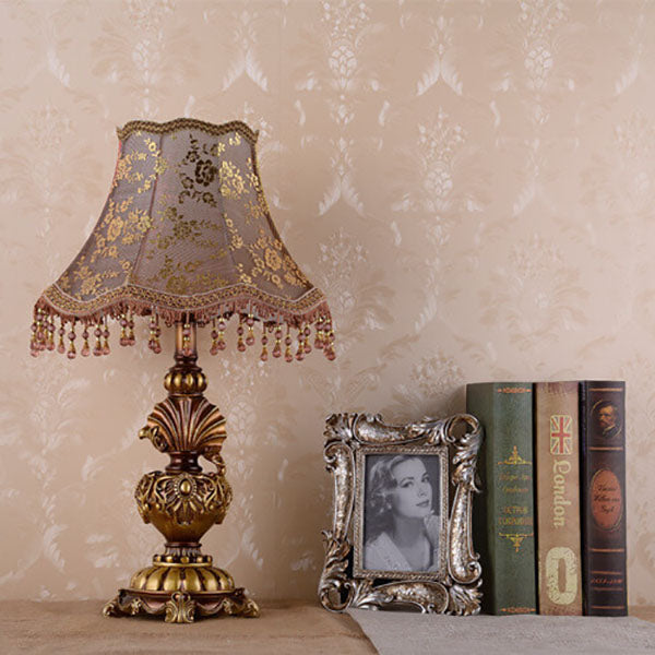European Vintage Fabric Tassel Resin Court 1-Light Table Lamp – Elegant Home Decor Lighting, Vintage Table Lamp, Fabric Shade Lamp, Boho Chic Decor, Rustic Resin Lamp, Indoor Lighting, Stylish Bedroom Accent, Antique Design, Unique Living Room Lamp, Decor