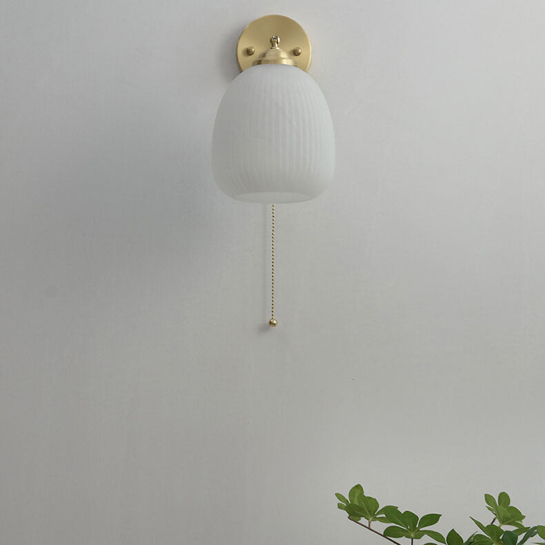 Contemporary Nordic Striped White Glass Brass Wall Sconce 1-Light Bedroom Lamp
