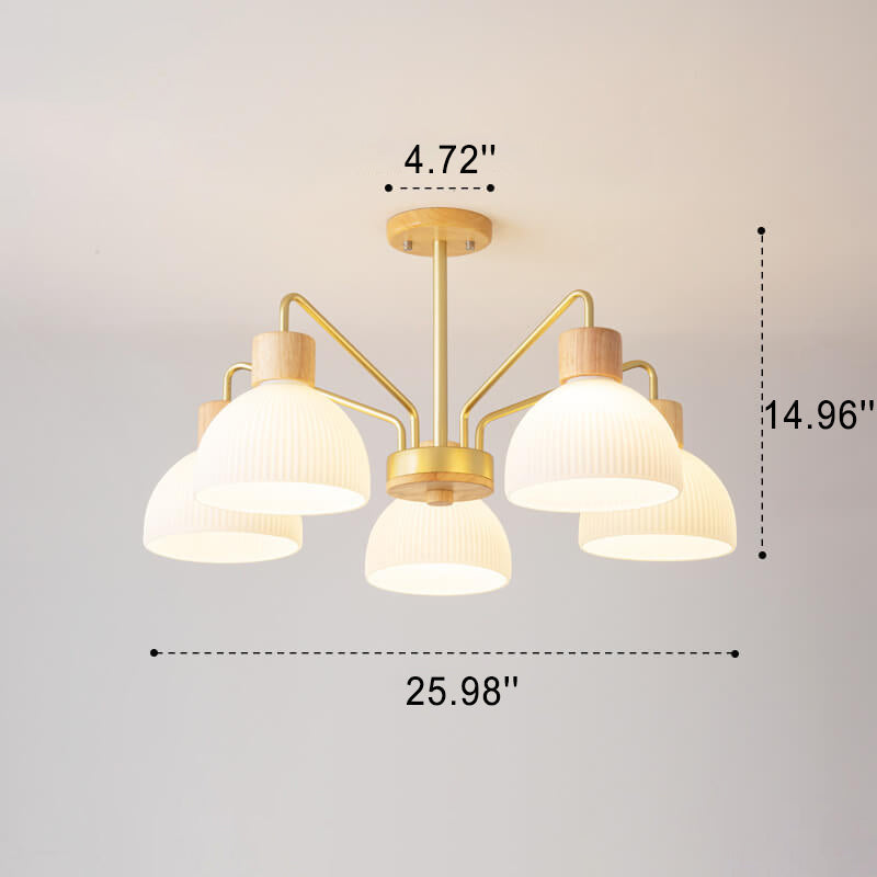 Nordic Vintage Wooden Glass Dome Chandelier 3/5 Light Fixture