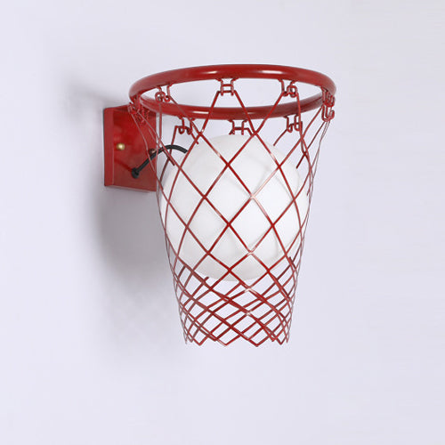 Modern Art Deco Kids Iron Glass Basketball Hoop 1-Light Wall Sconce Lamp Bedroom Lighting Decorative Fixture Adjustable Sports Theme Room Decor Playful Nightlight for Boys Girls Unique Design Fun Basketball Decor Wall Light