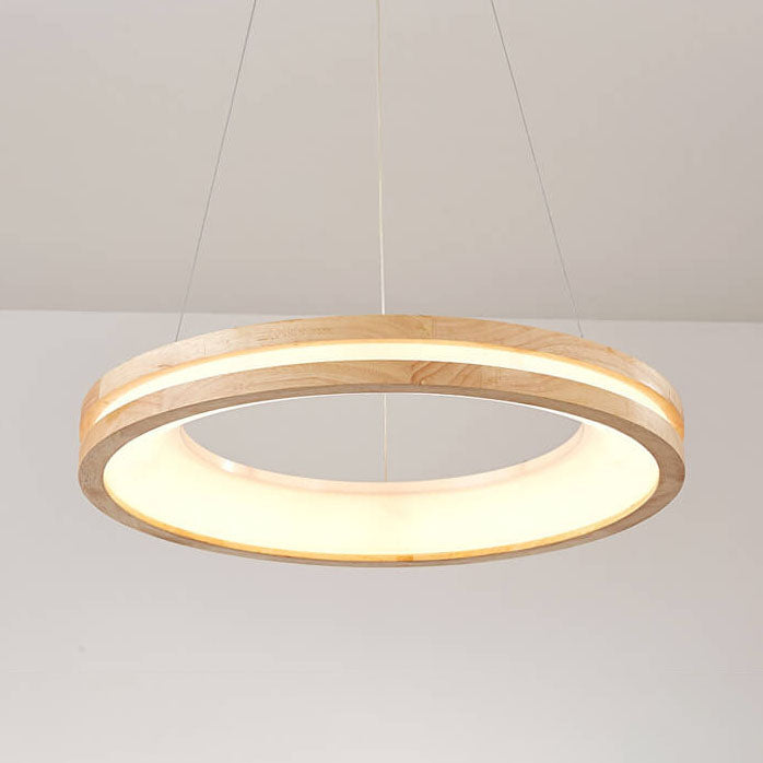Japanese Simplicity Log Circle Island Light LED Chandelier - Modern Minimalist Lighting Fixture for Kitchen and Dining Rooms, Energy Efficient Design, Adjustable Height, Warm White Illumination