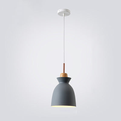 Contemporary Nordic Oak Wood Iron Bell Pendant Light – 1-Light Dome for Living Room