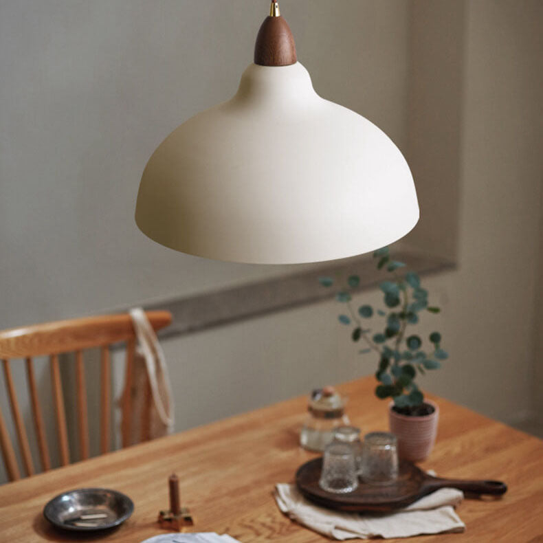 Japanese Iron Dome Solid Wood Pendant Light - 1-Light Fixture