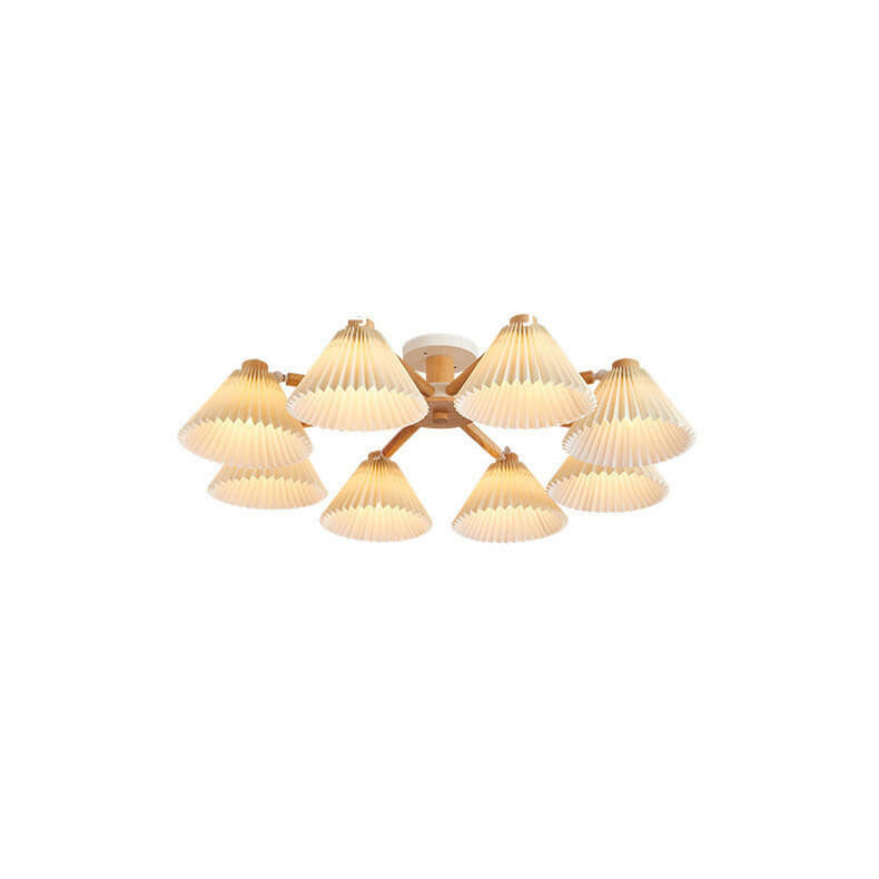 Nordic Wood Pleated Shade Semi-Flush Mount Ceiling Light - 3/6/8 Light Options for Modern Home Decor