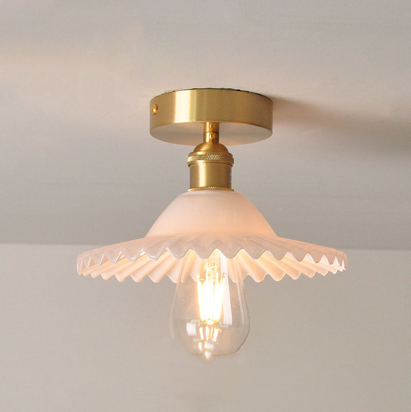 Vintage Glass Iron Lotus Semi-Flush Mount Ceiling Light