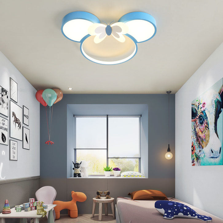 Modern Creative Minimalist Wrought Iron Cartoon Mouse LED Flush Mount Ceiling Light Kids Room Nursery Decorative Lighting Fun Cute Design Energy Efficient Ceiling Fixture Bright Kids Bedroom Illumination Stylish Home Decor Unique Animal Light Fixture Cart