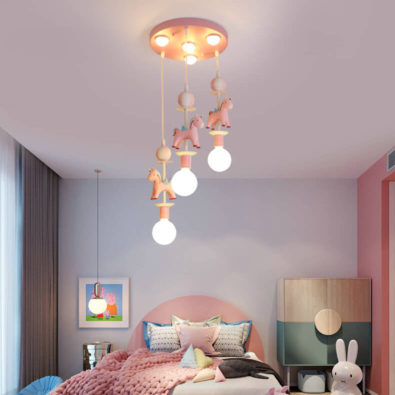 Modern Children's Carousel Eye Protection Resin Iron 1/7/11 Light Flush Mount Ceiling Light for Kids Room Nursery Playroom Colorful Decorative Ceiling Lamp Safe Energy-Efficient Design Bright LED Fixture Stylish Home Decor Indoor Lighting Ideal for Baby R