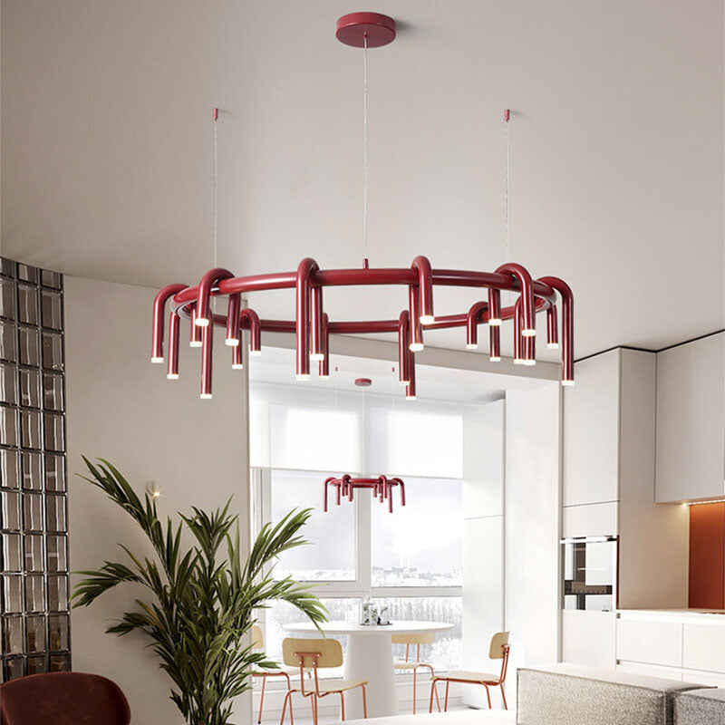 Modern Mid-Century LED Geometric Iron Chandelier for Living Room