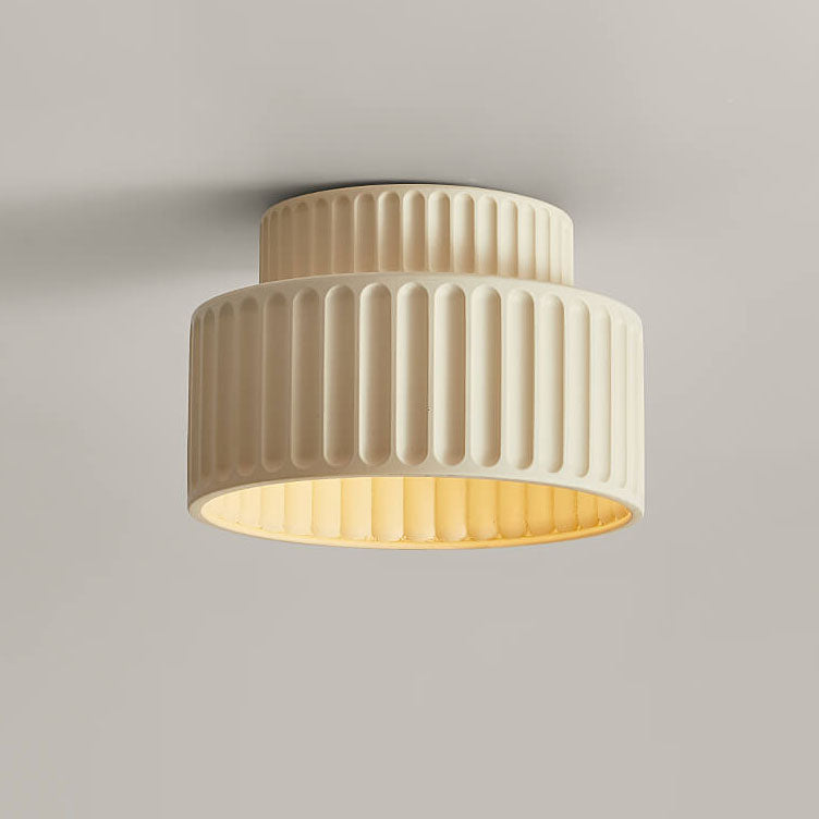Contemporary Nordic Cream Stripe Hand-Sculpted Resin Flush Mount Ceiling Light for Entryway