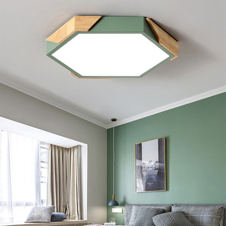 Contemporary Scandinavian Hexagonal LED Flush Mount Ceiling Light for Bedroom