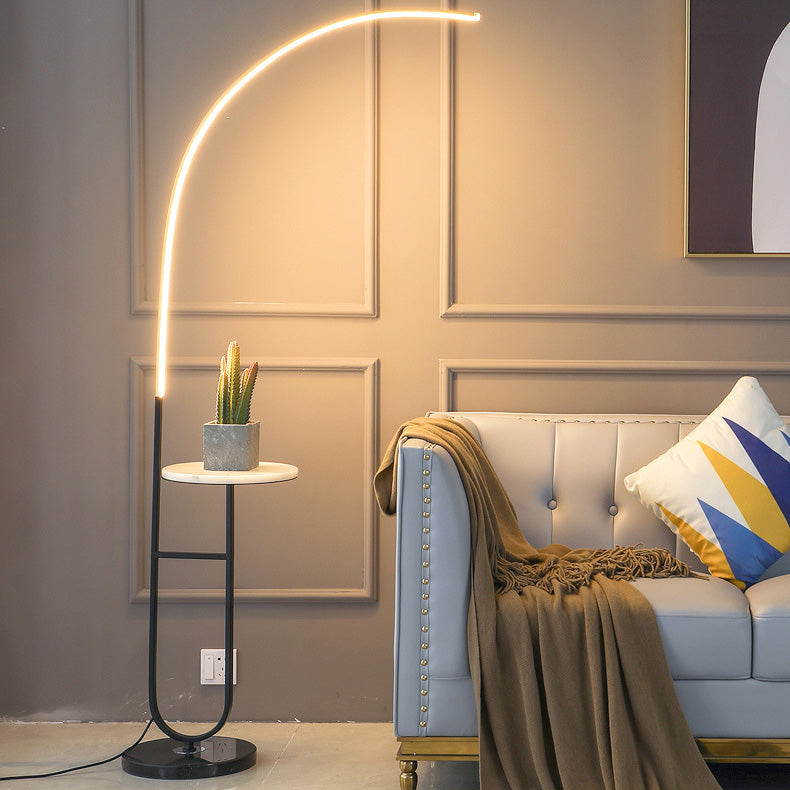 Contemporary Aluminum Strip LED Floor Lamp with Marble Base for Living Room