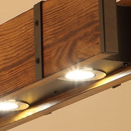 Vintage Solid Wood Long Bar LED Island Light Chandelier for Dining Room