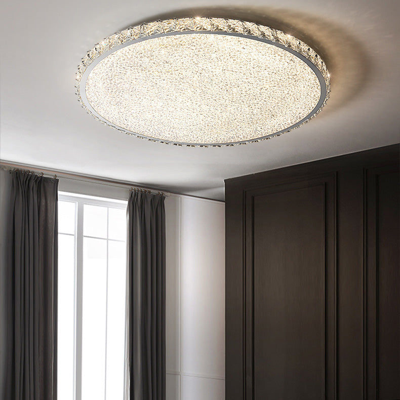 Modern Luxury LED Flush Mount Ceiling Light - Stainless Steel & Crystal Design for Living Room