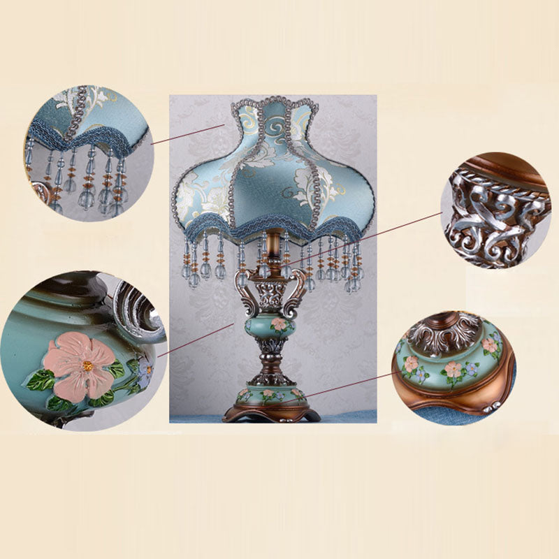 Traditional Blue Fabric Tassel Table Lamp - 1-Light Bedroom Decor