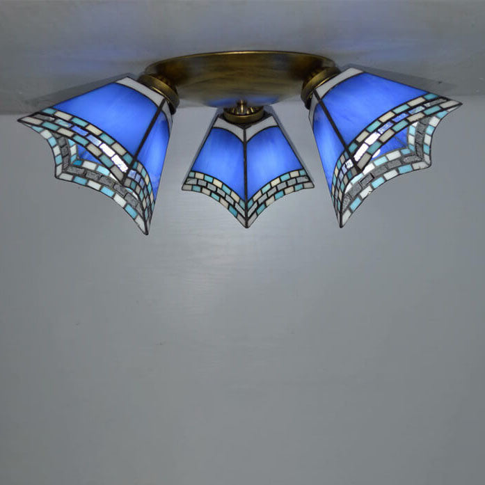 Tiffany Style Stained Glass 3-Light Semi-Flush Mount Light Fixture