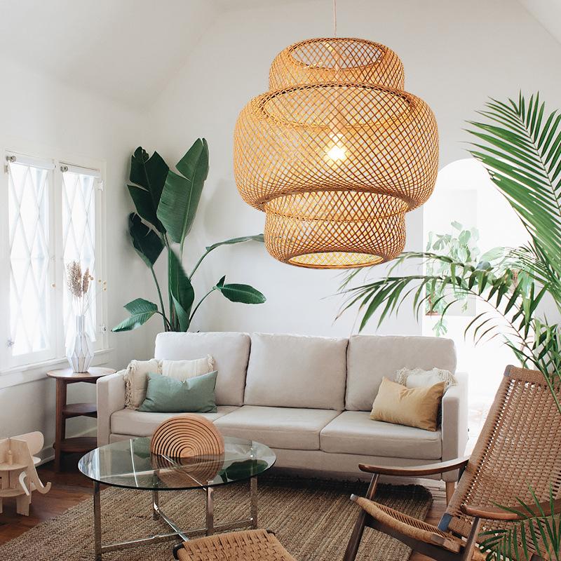 3-Tier Bamboo Woven Pendant Light - Rustic 1-Light Cylinder Fixture for Living Room