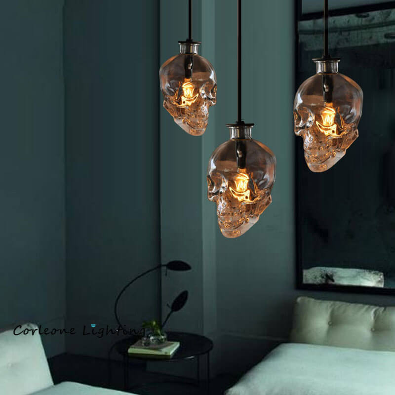 Skull Glass 3-Light Chandelier - Gothic Lighting Fixture, Unique Home Decor, LED Compatible, Vintage Style Ceiling Lamp