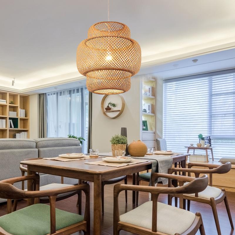 3-Tier Bamboo Woven Pendant Light - Rustic 1-Light Cylinder Fixture for Living Room