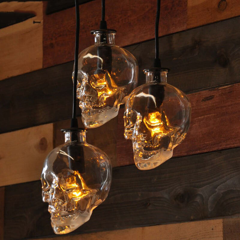 Skull Glass 3-Light Chandelier - Gothic Lighting Fixture, Unique Home Decor, LED Compatible, Vintage Style Ceiling Lamp