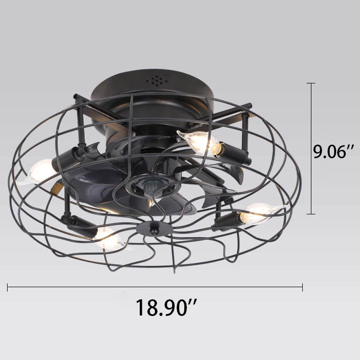 Industrial Retro Tungsten 4-Light Flush Mount Ceiling Fan Light