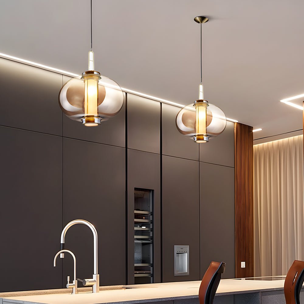Post-Modern Amber Glass Pendant Light – 1-Light Hanging Lamp