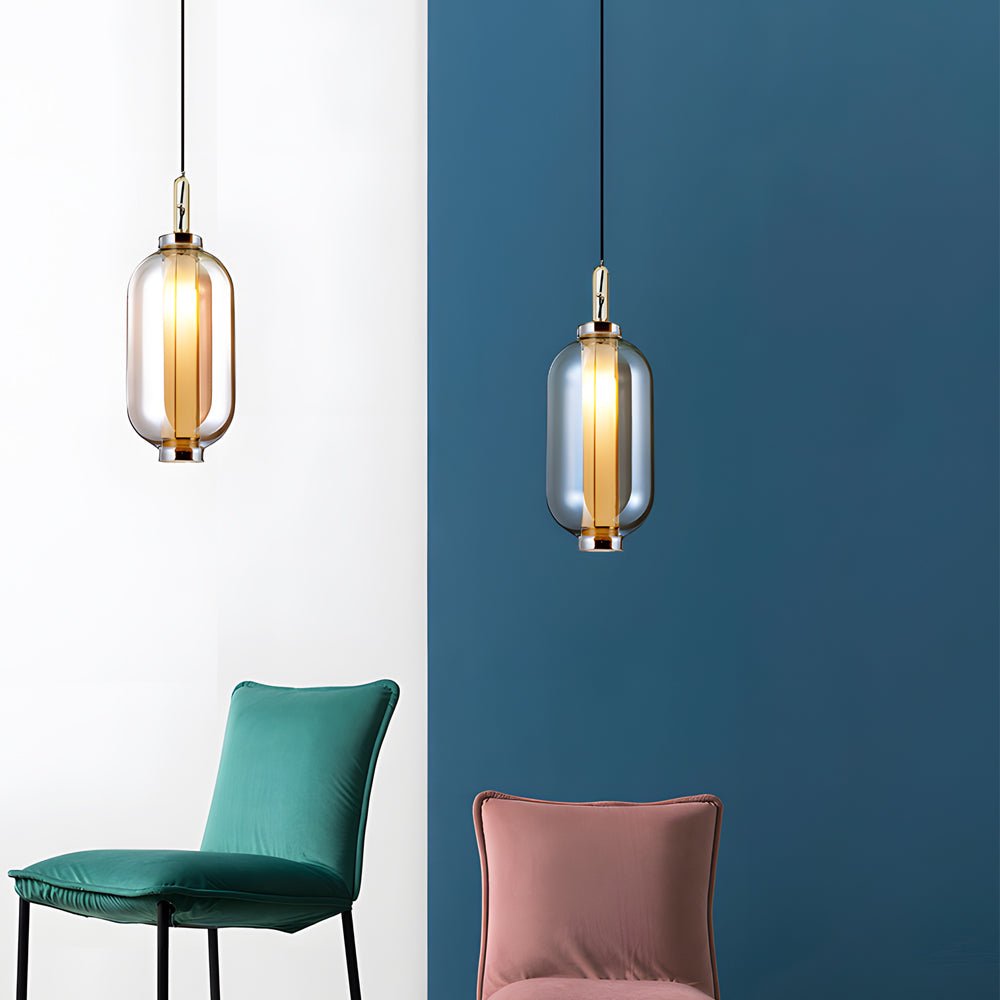 Post-Modern Amber Glass Pendant Light – 1-Light Hanging Lamp