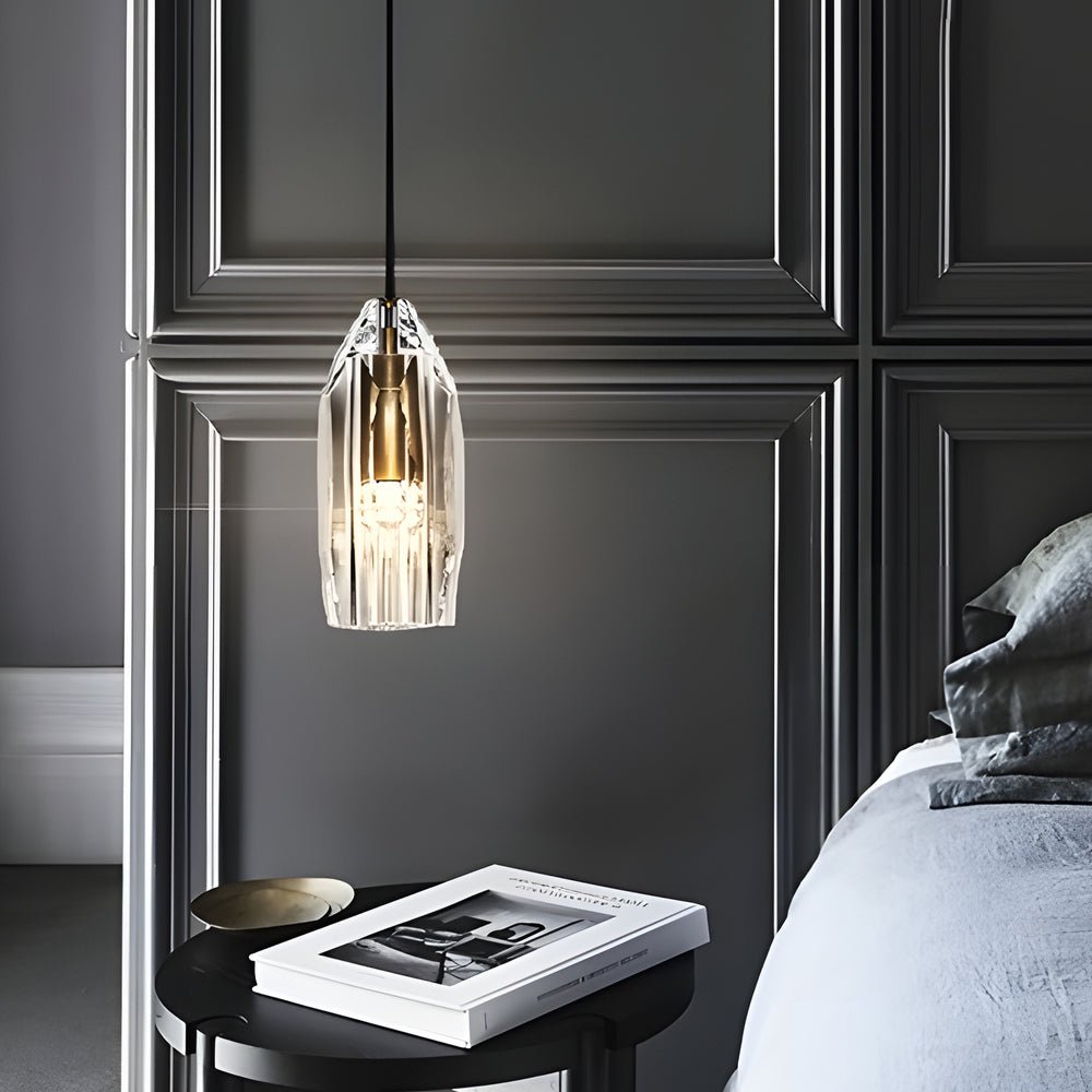 1-Light Clear Geometric Pendant Light with Crystal Accents