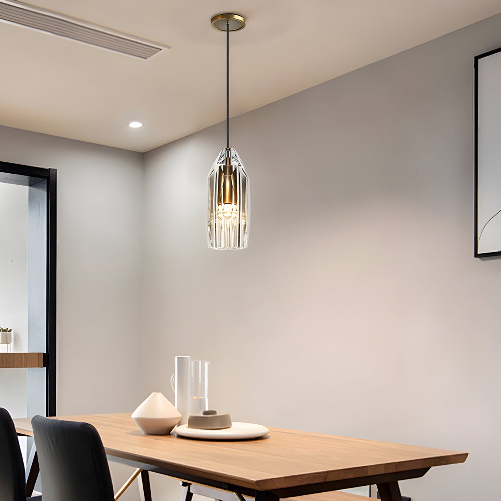 1-Light Clear Geometric Pendant Light with Crystal Accents