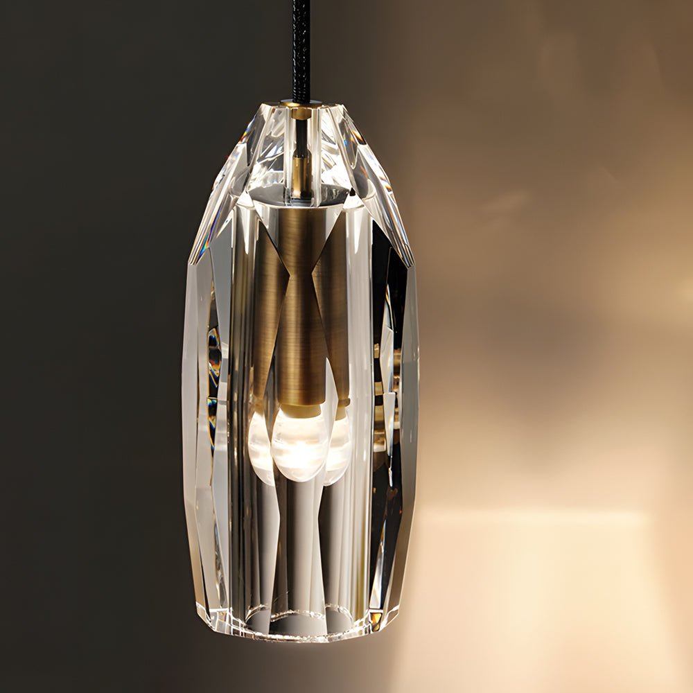 1-Light Clear Geometric Pendant Light with Crystal Accents