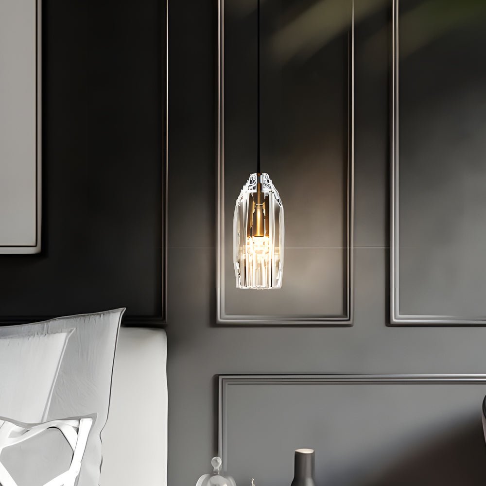 1-Light Clear Geometric Pendant Light with Crystal Accents