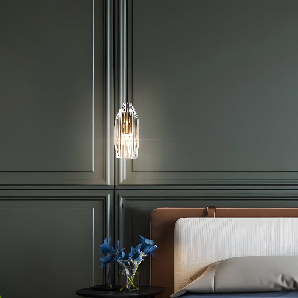 1-Light Clear Geometric Pendant Light with Crystal Accents