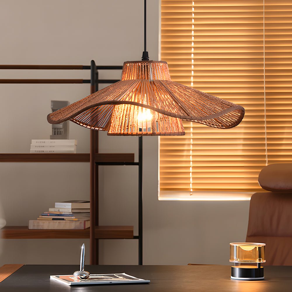 Hemp Rope Pendant Light – 1-Light Double Layer Umbrella Ceiling Fixture for Kitchen Decor