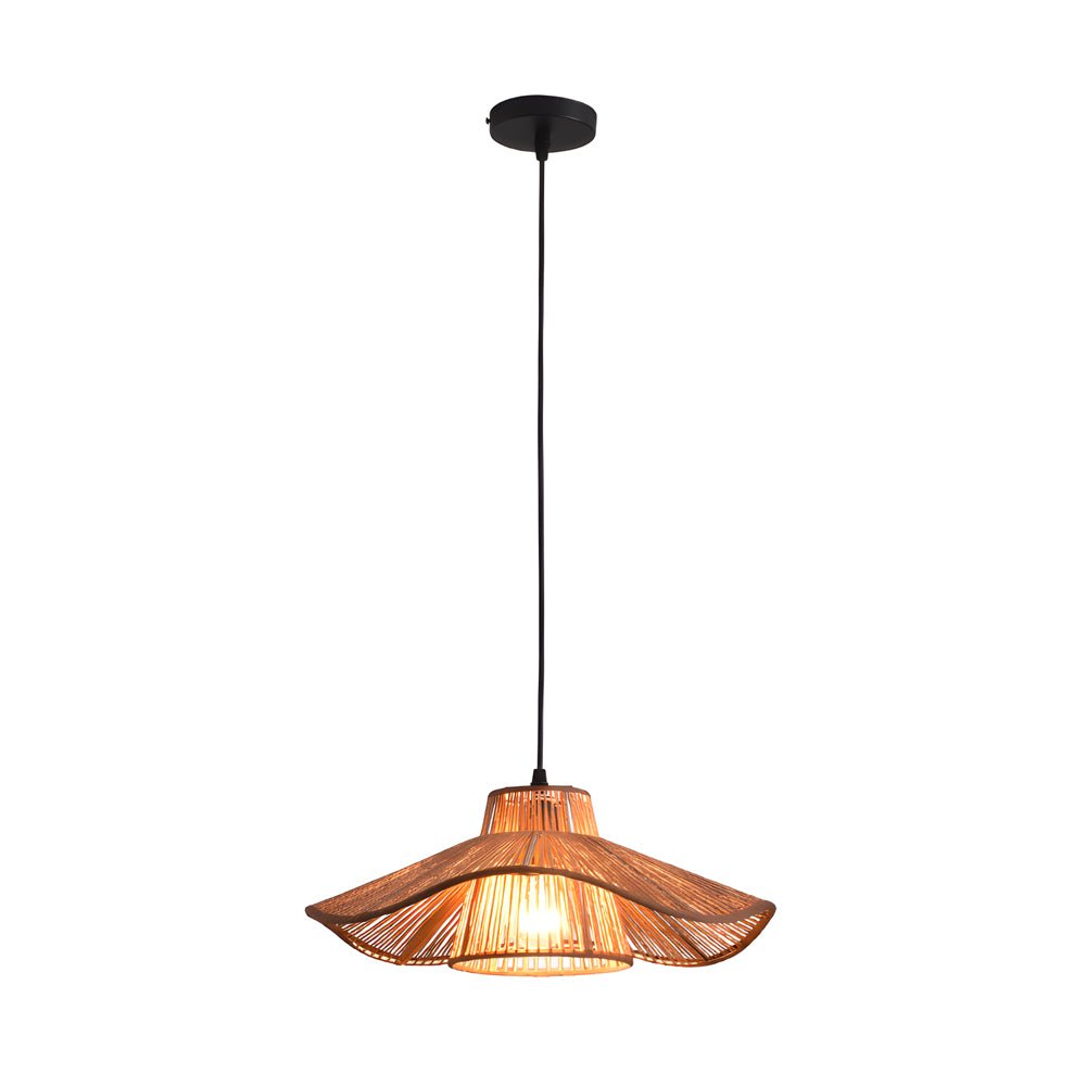 Hemp Rope Pendant Light – 1-Light Double Layer Umbrella Ceiling Fixture for Kitchen Decor