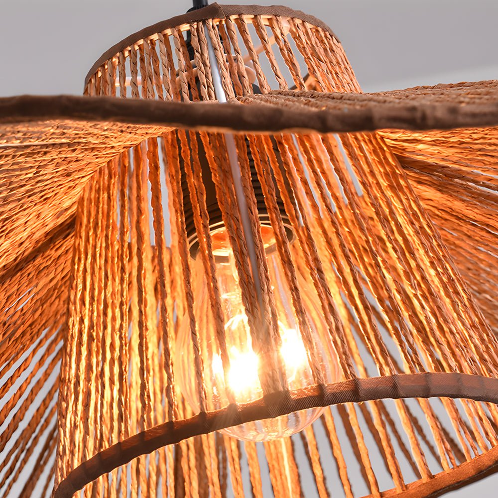 Hemp Rope Pendant Light – 1-Light Double Layer Umbrella Ceiling Fixture for Kitchen Decor