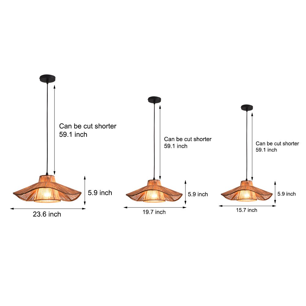 Hemp Rope Pendant Light – 1-Light Double Layer Umbrella Ceiling Fixture for Kitchen Decor