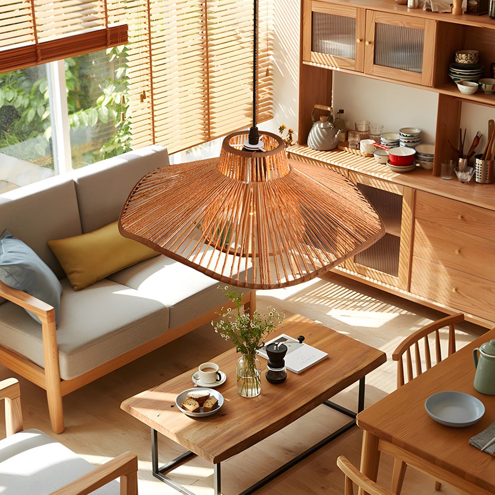 Hemp Rope Pendant Light – 1-Light Double Layer Umbrella Ceiling Fixture for Kitchen Decor