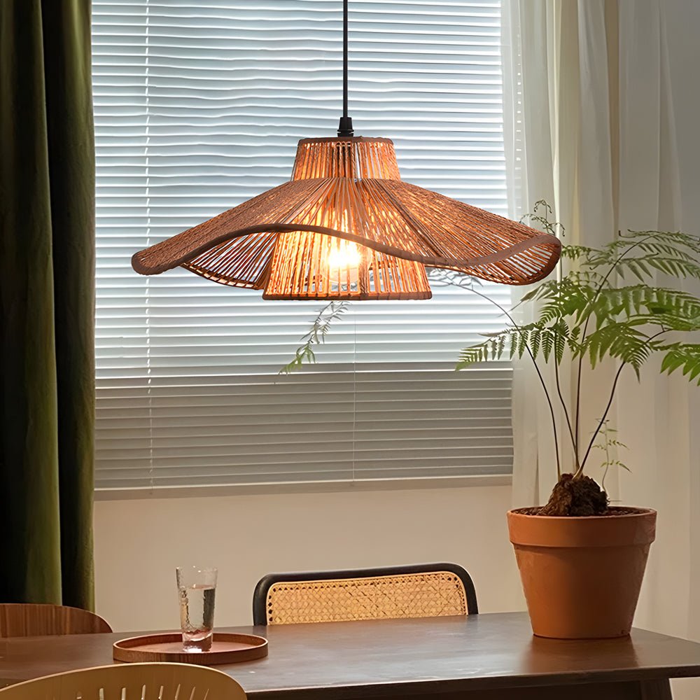 Hemp Rope Pendant Light – 1-Light Double Layer Umbrella Ceiling Fixture for Kitchen Decor
