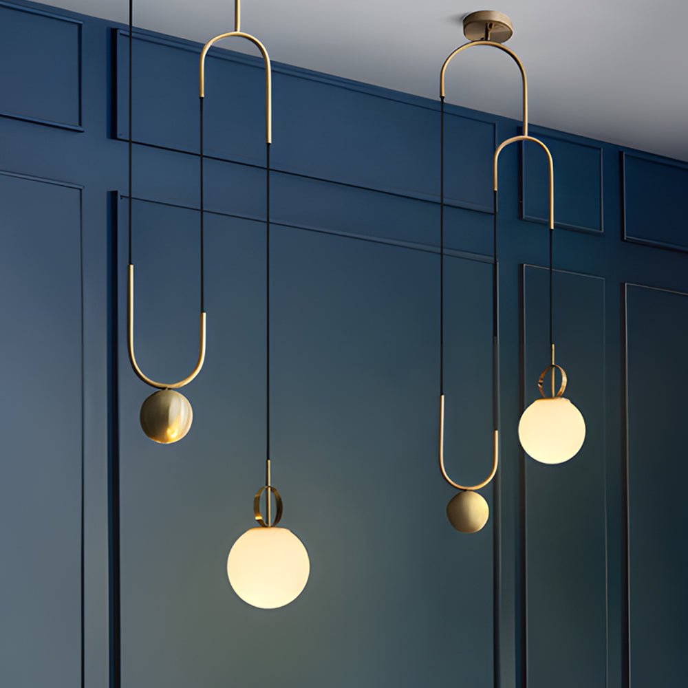 1-Light Gold Opal Glass Globe Pendant Light - Modern Ceiling Fixture