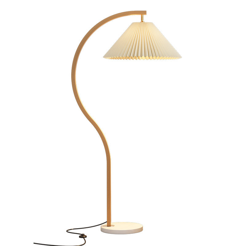 Modern Minimalist Pleated Fabric & Curved Iron 1-Light Floor Lamp for Living Room