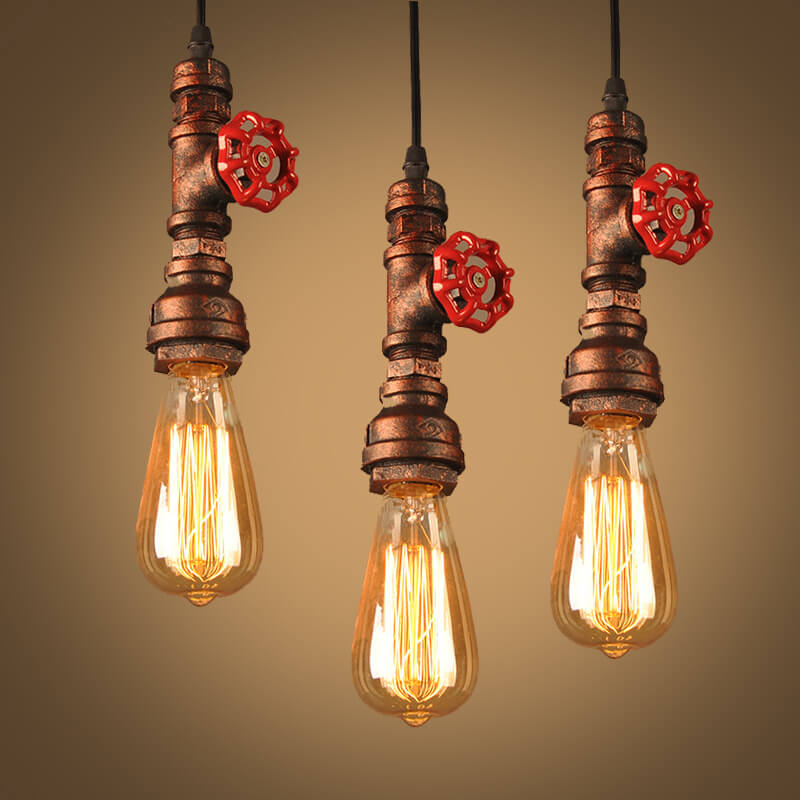 Industrial Retro Aged Metal Water Pipe 1-Light Pendant Light