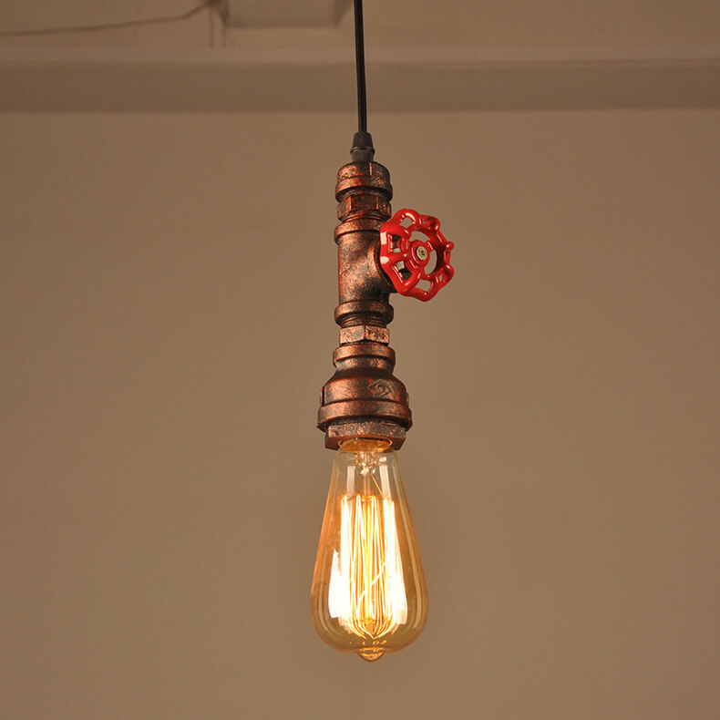 Industrial Retro Aged Metal Water Pipe 1-Light Pendant Light