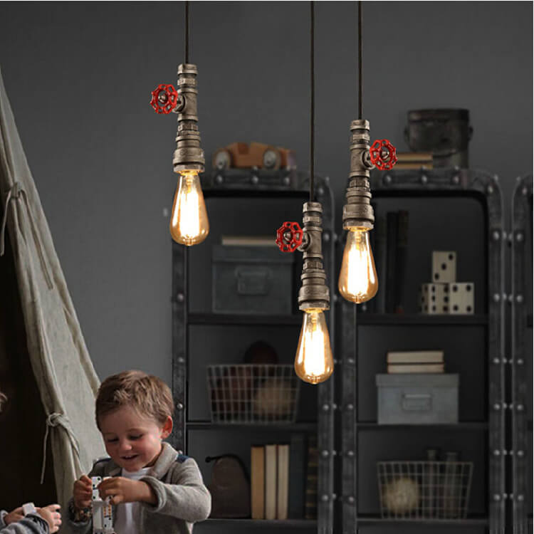 Industrial Retro Aged Metal Water Pipe 1-Light Pendant Light